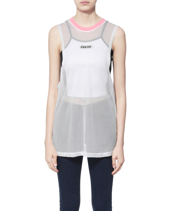 Mini Cream Logo mesh tank top and camisole set