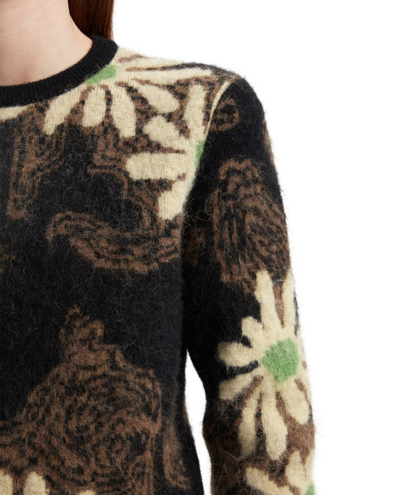 Brushed alpaca floral crew neck sweater image number 4