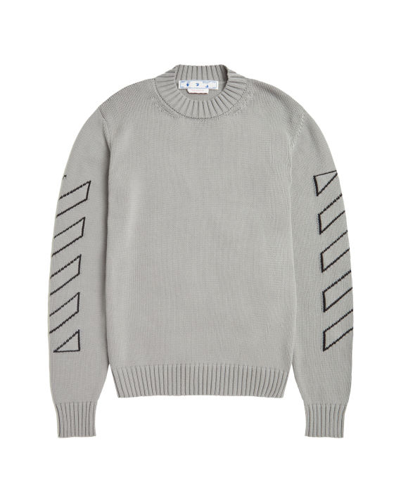 Diag outline knit crew neck sweater image number 0