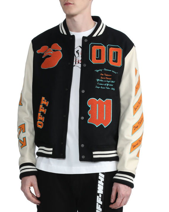 Graphics leather varsity jacket image number 2
