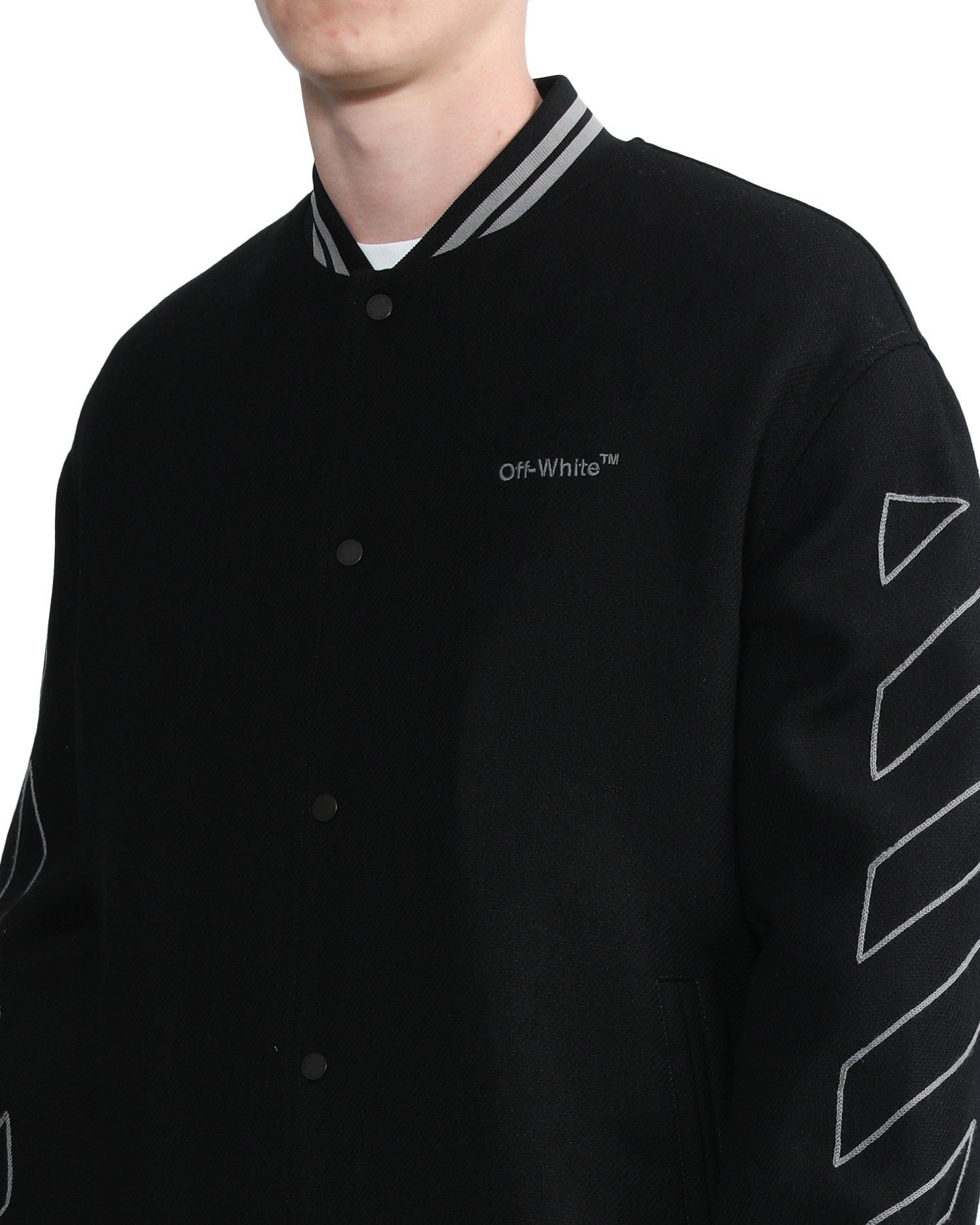 OFF-WHITE c/o VIRGIL ABLOH™ Diag outline long varsity coat| ITeSHOP
