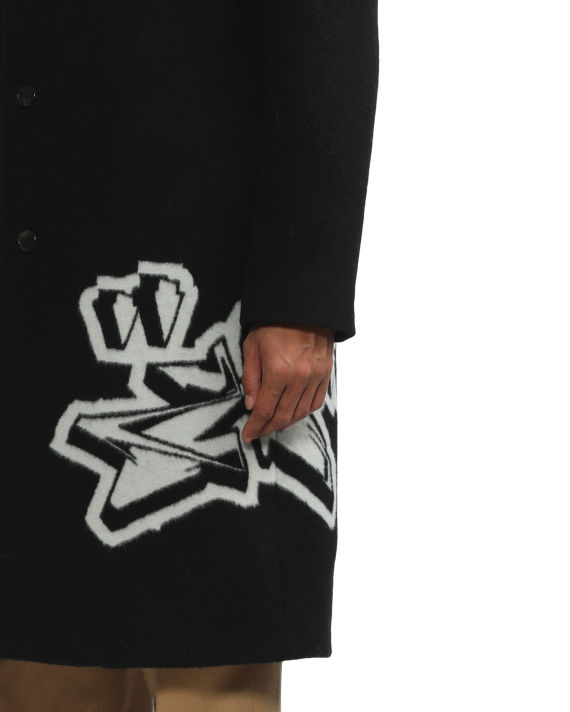 Intarsia-graffiti logo single-breasted coat image number 4