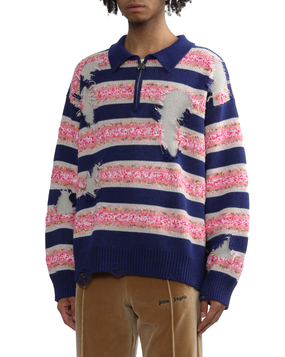 PALM ANGELS Striped knit polo sweater