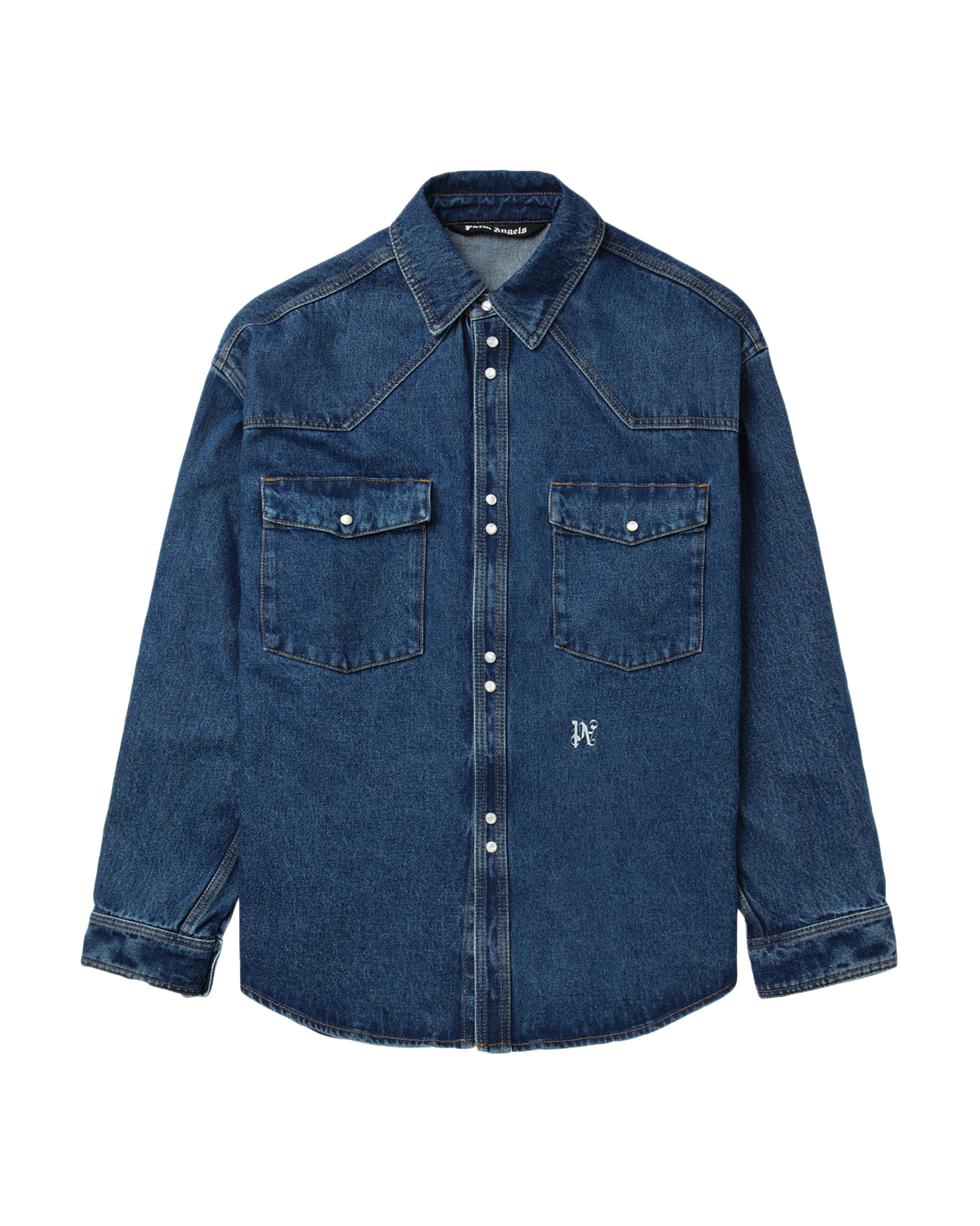 VIP【関税送料無料】希少 PALM ANGELS MONOGRAM DENIM SHIRT Blue Monogram Denim Shirt by Palm Angels on Sale