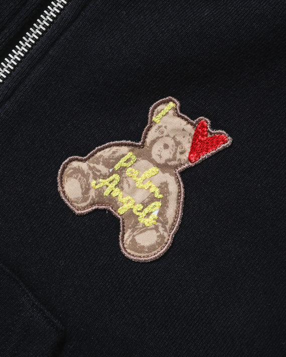 Embroidered teddy bear zip-up hoodie