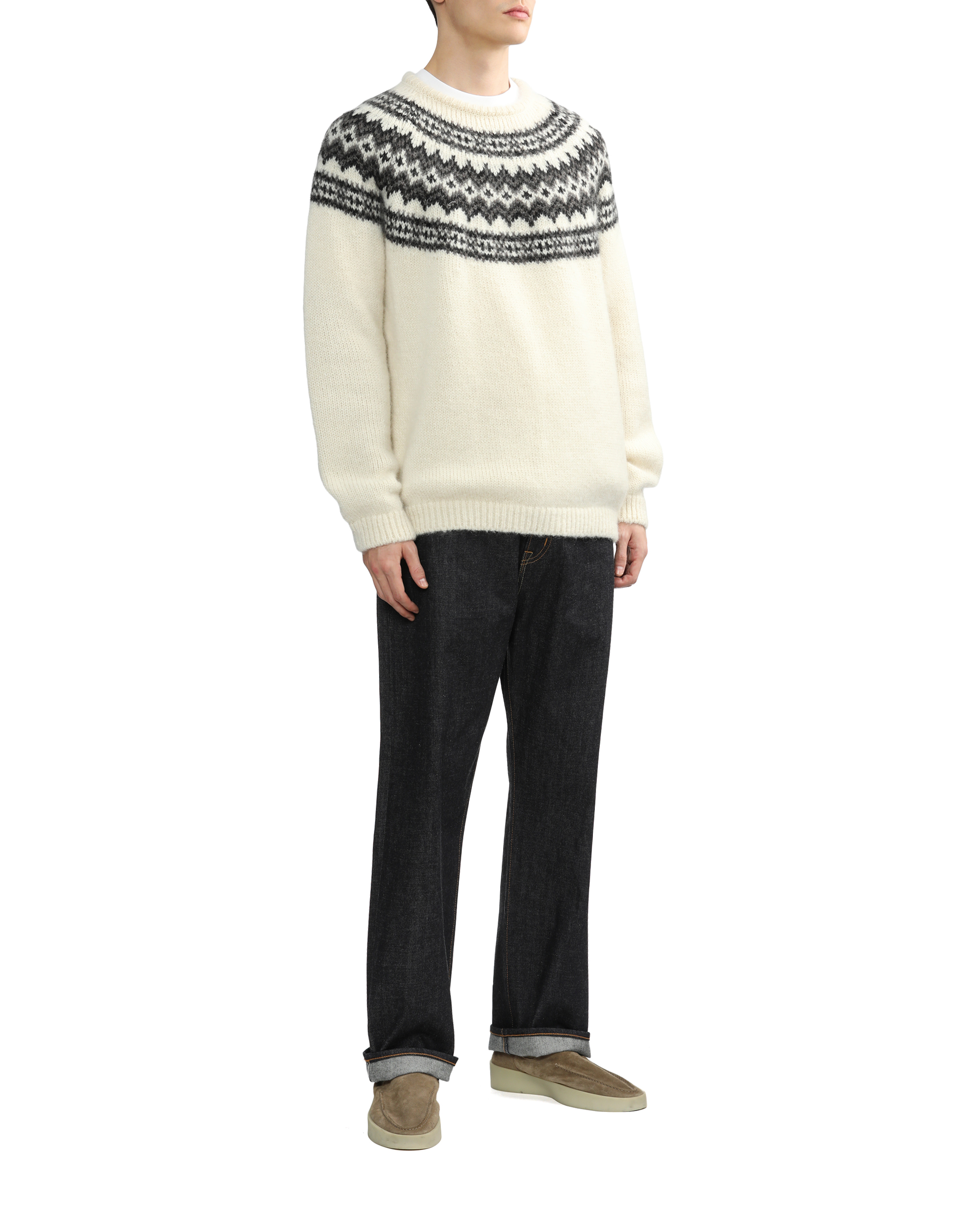 UNIFORM EXPERIMENT Mohair nordic crew neck sweater | ITeSHOP