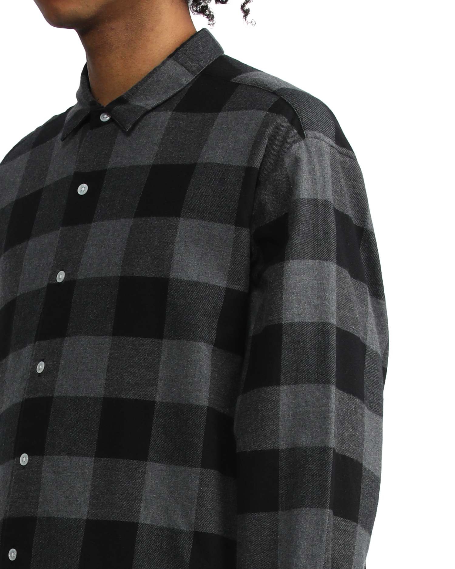 Baggy regular collar flannel block check shirt