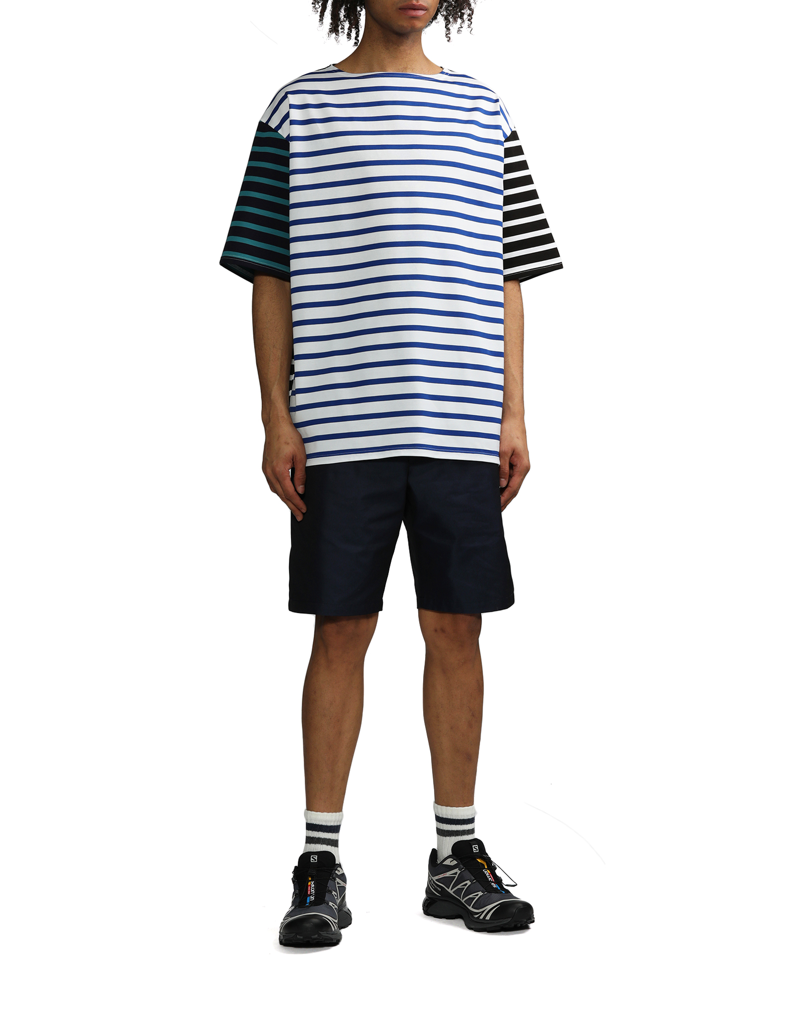 Border mix boat neck wide tee