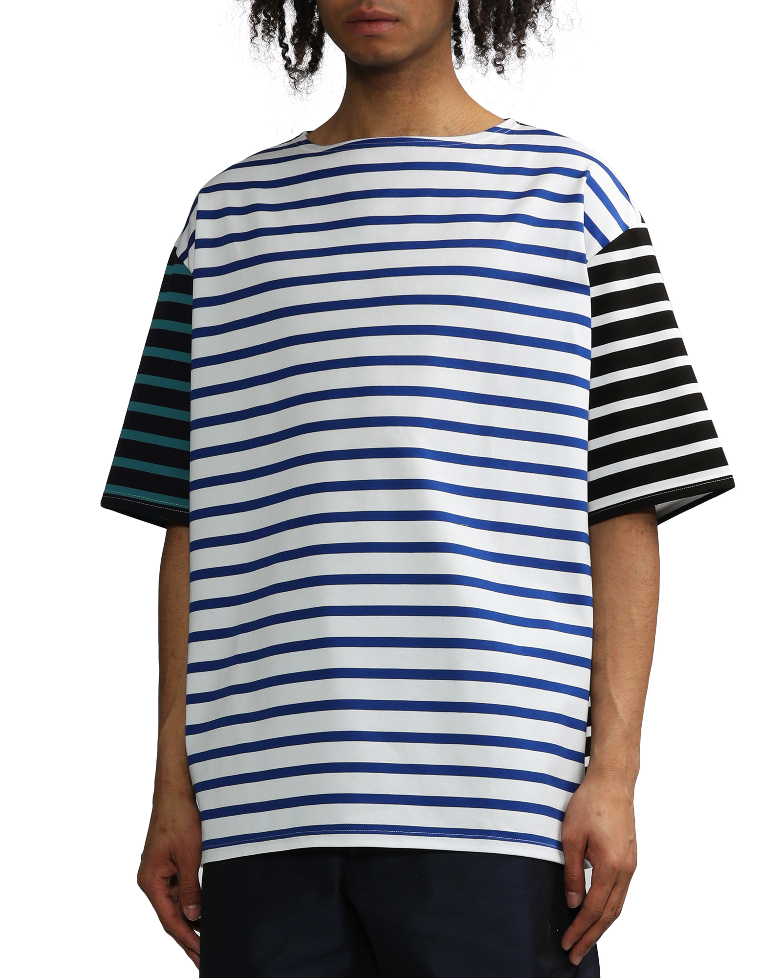 Border mix boat neck wide tee