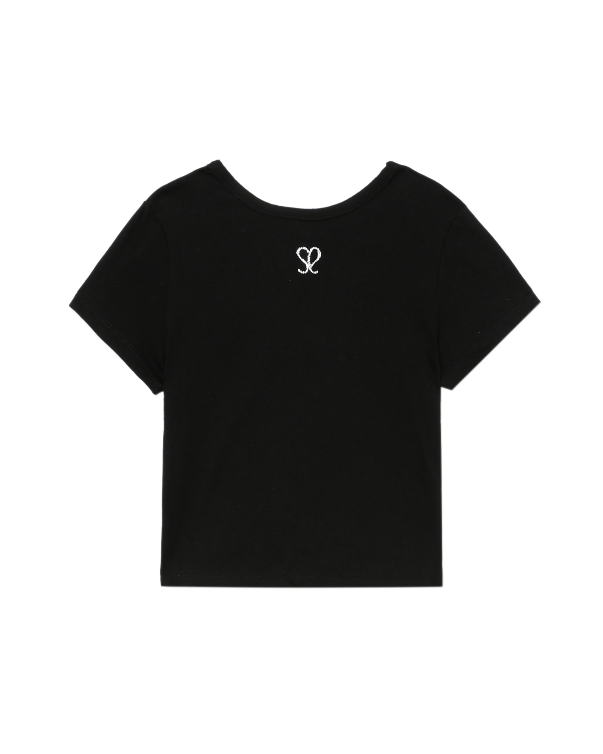 Front of plain black t-shirt.