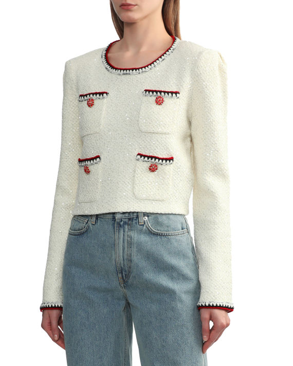 Sequins knit top with collar image number 2