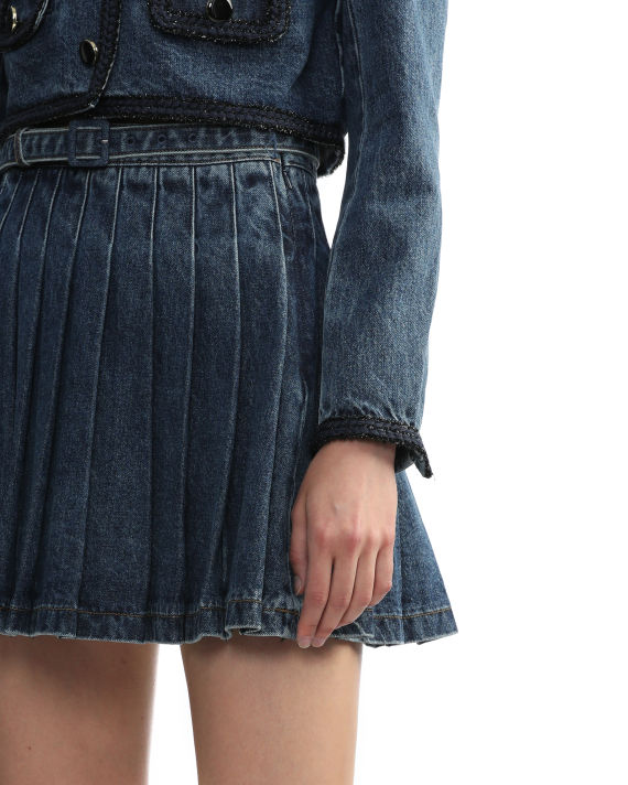 Denim pleated mini skirt image number 4