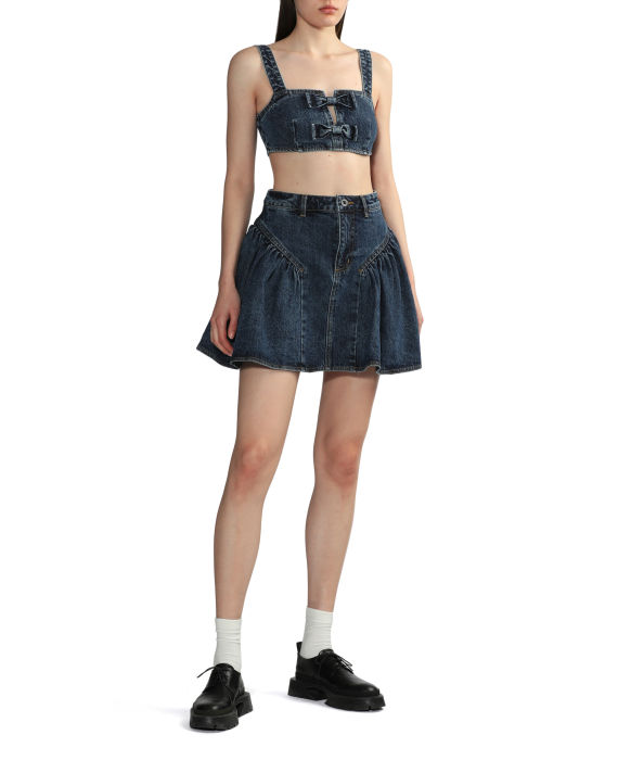 Crop denim top with bows image number 1