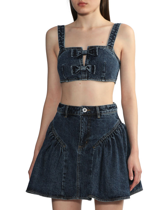 Crop denim top with bows image number 2