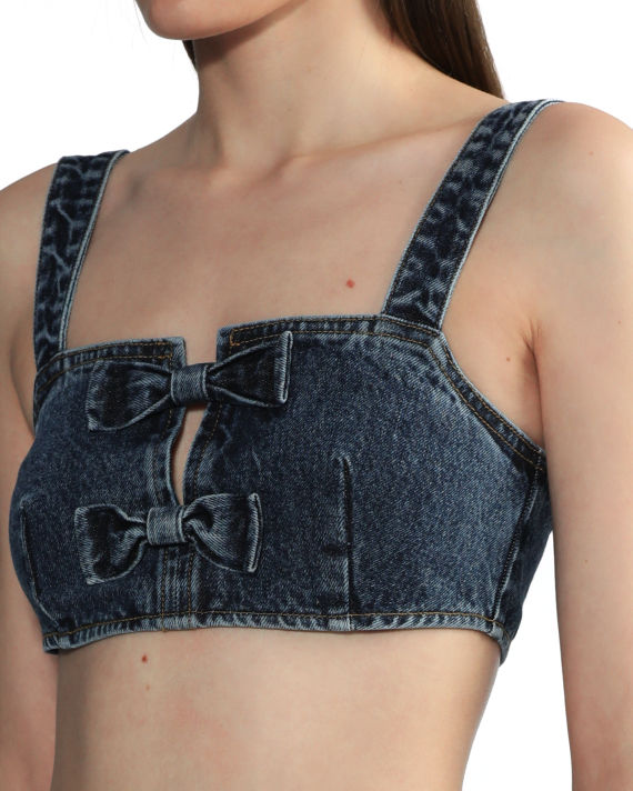 Crop denim top with bows image number 4