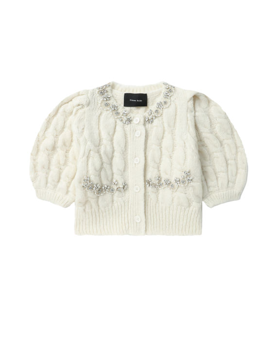 Cropped cable puff sleeves cardigan  image number 0