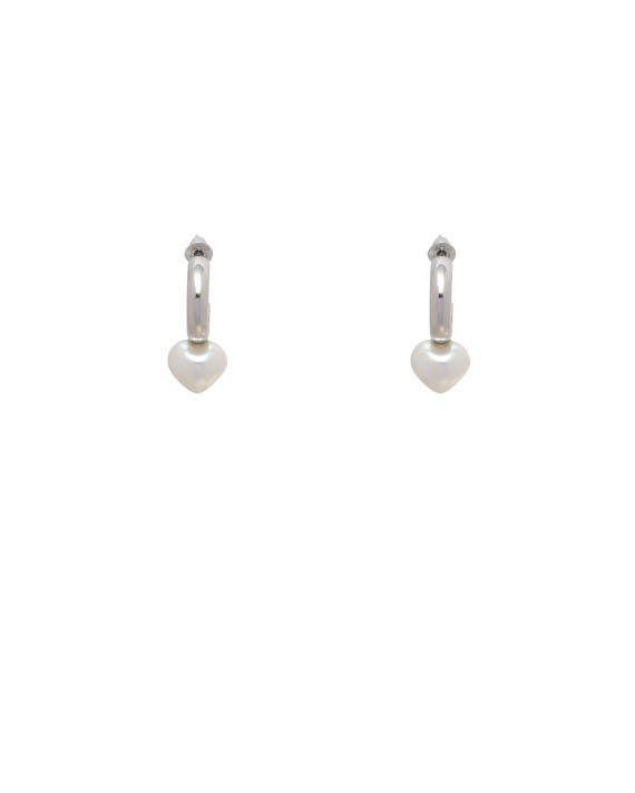 Pearl heart hoop earrings image number 0