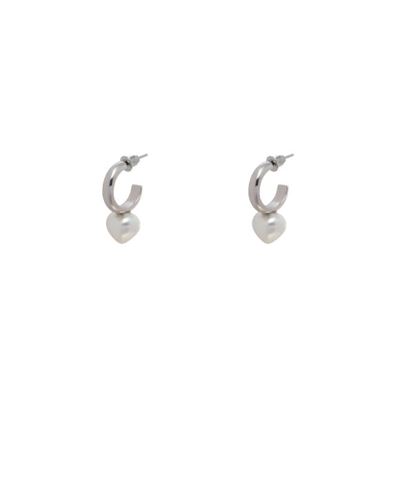 Pearl heart hoop earrings image number 2