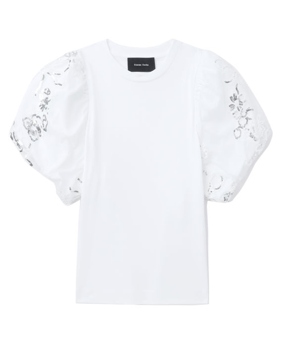 Sequin tulle puff sleeve A-line tee image number 0
