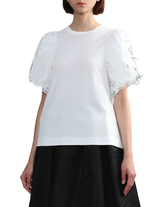 Sequin tulle puff sleeve A-line tee image number 2