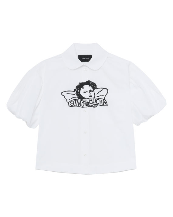 Cropped puff sleeve shirt with graphic project print image number 0
