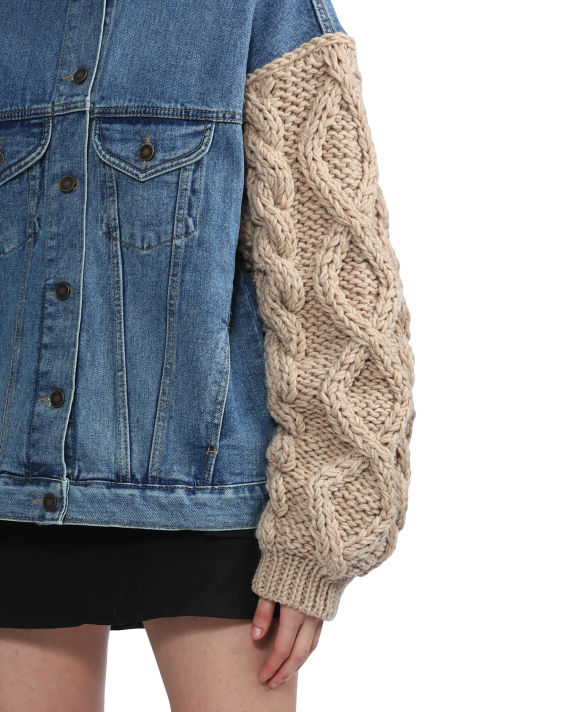 Cable-knit panelled denim jacket image number 5