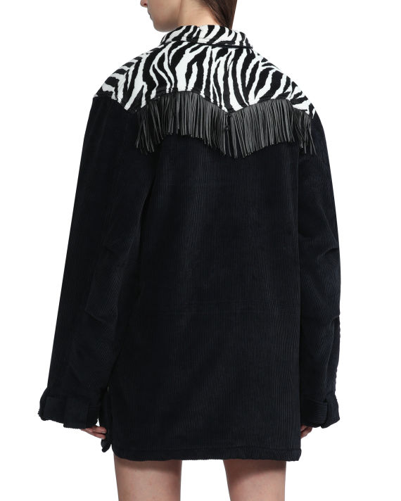 Zebra panelled fringed corduroy jacket image number 4