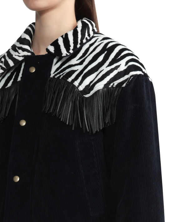 Zebra panelled fringed corduroy jacket image number 5