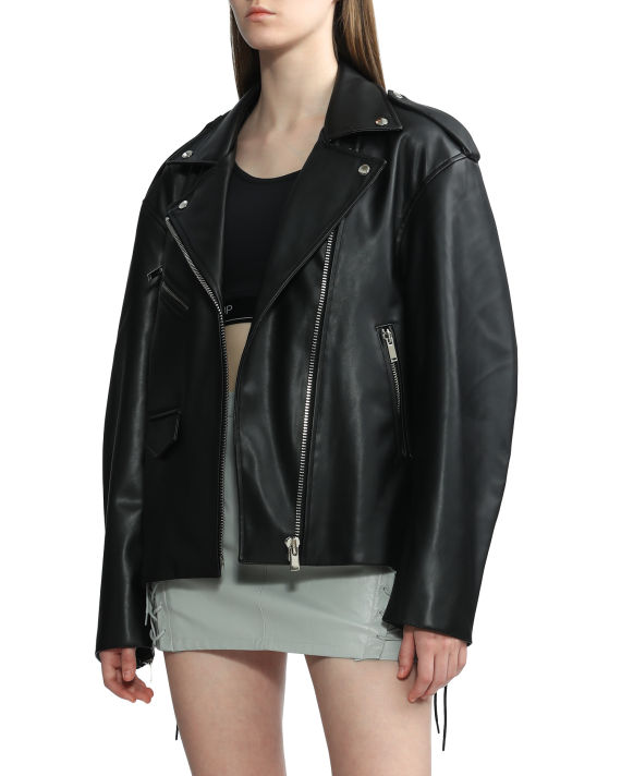 Lace-up faux leather biker jacket image number 3