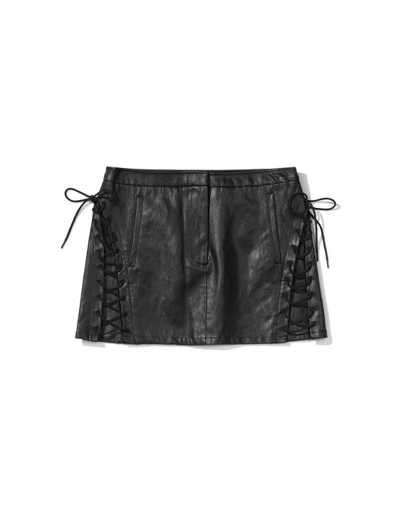 Lace-up faux leather mini skirt image number 0
