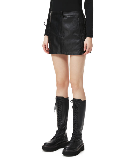 Lace-up faux leather mini skirt image number 2