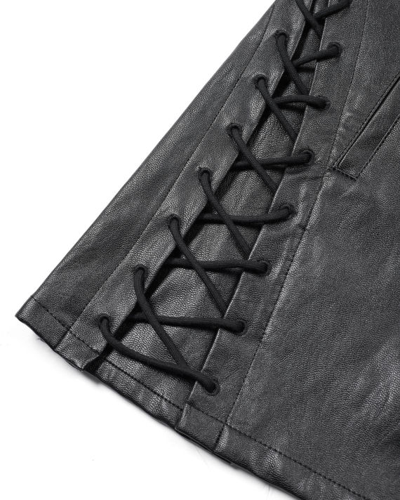 Lace-up faux leather mini skirt image number 5