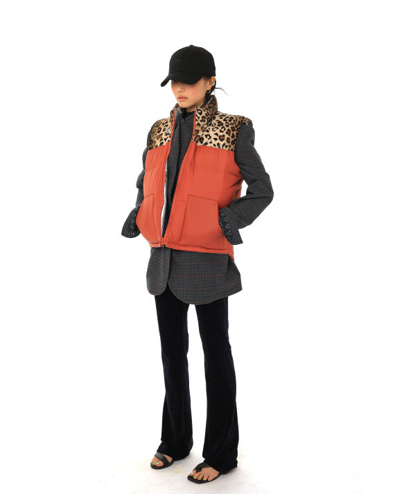 Leopard panelled down vest image number 1