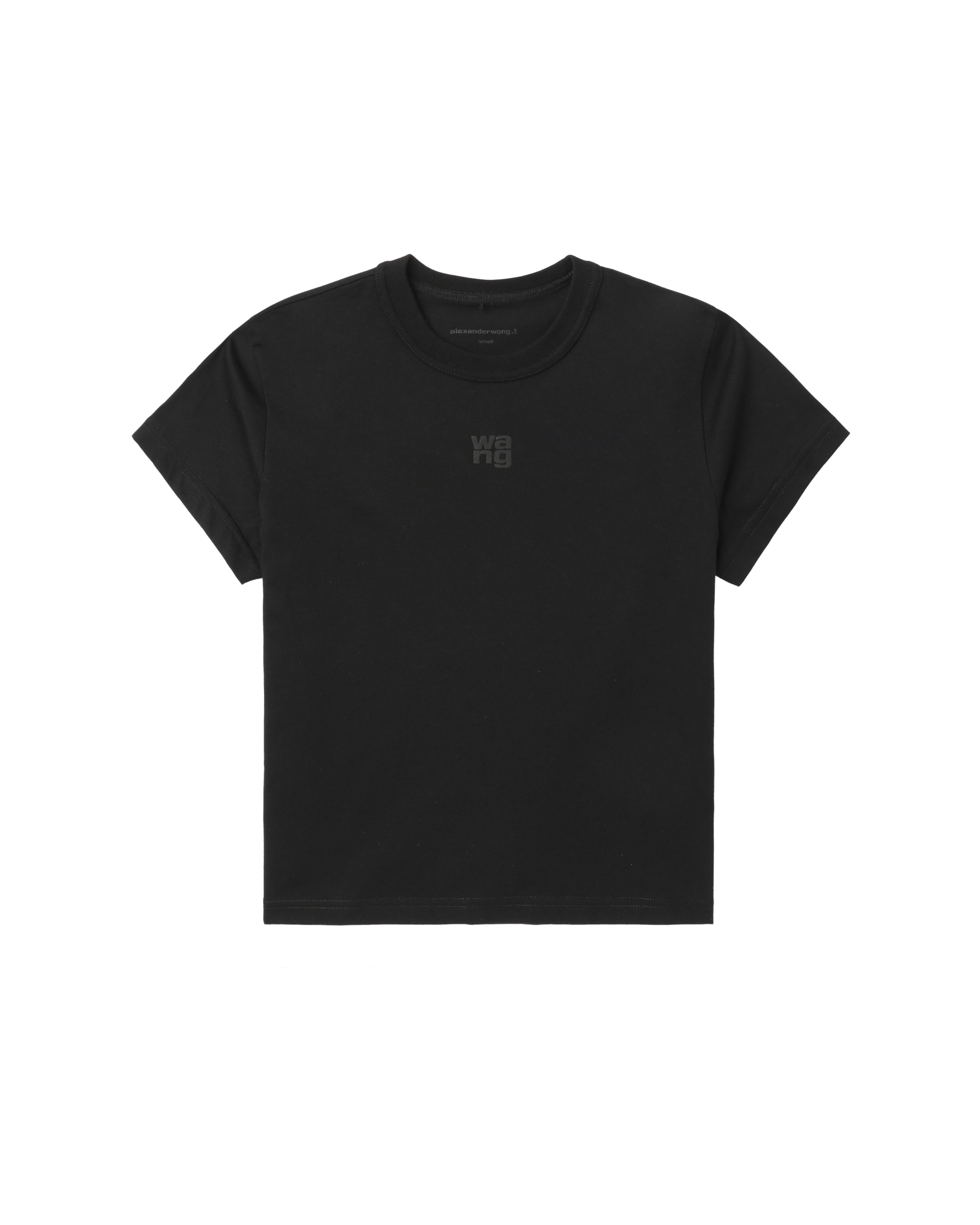 Front of plain black t-shirt.